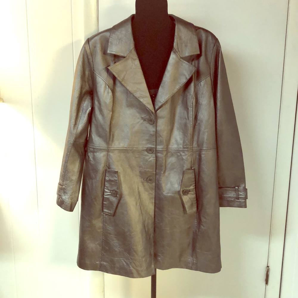 Silver Leather Trench Coat